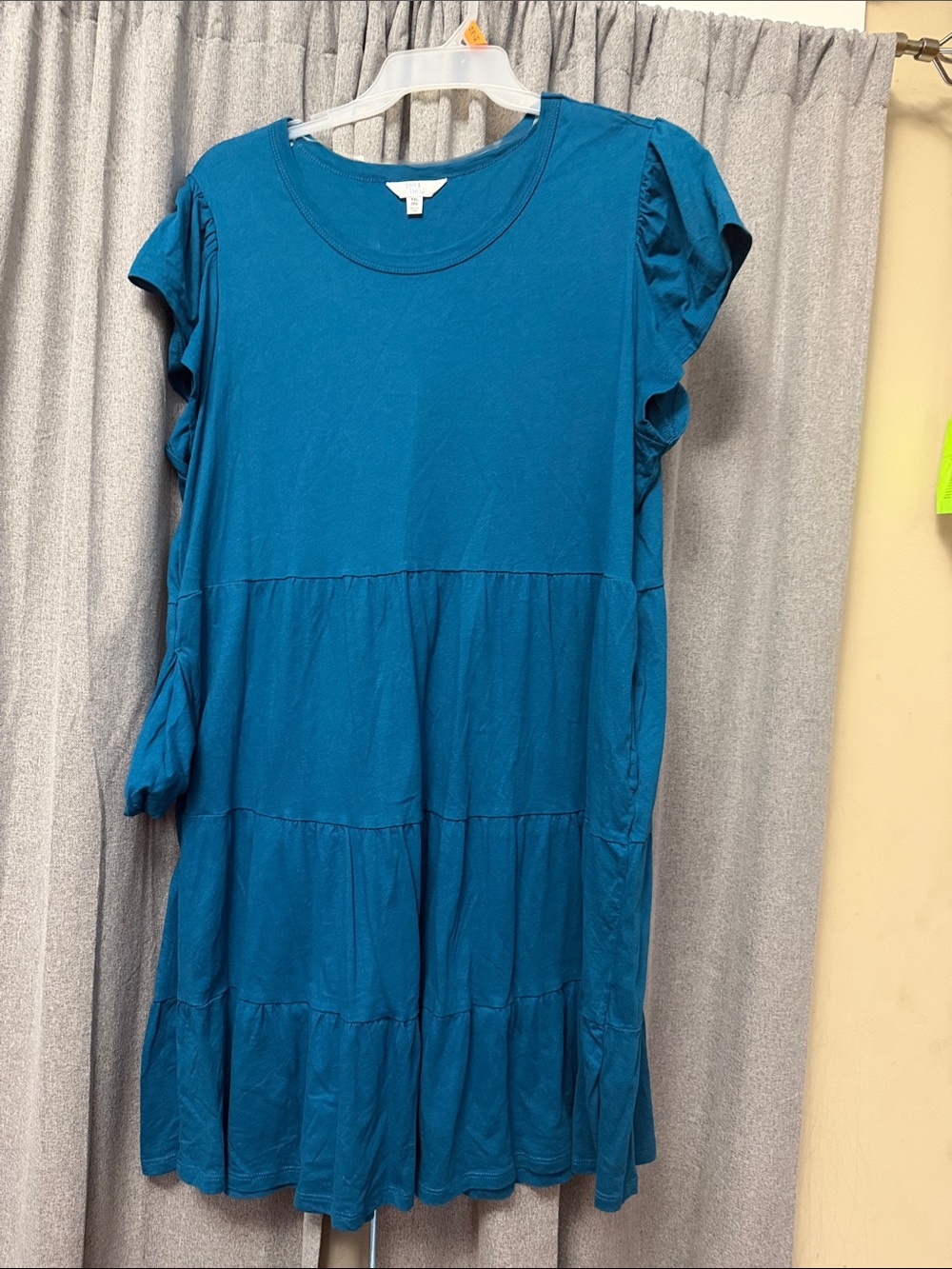 Time and Tru Teal Ruffle Sleeve Tiered Midi Dress